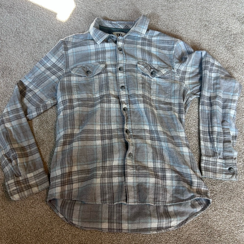 VISSLA Blue and Gray Plaid Casual Shirt
